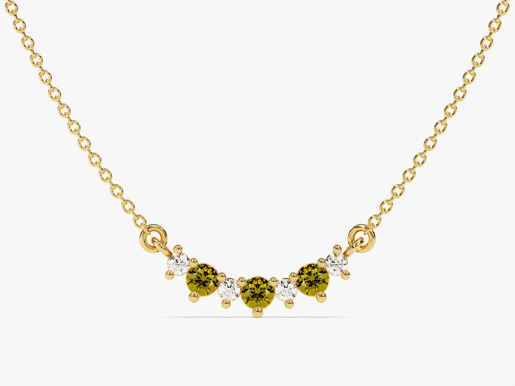 Curved Cluster Peridot Birthstone Necklace