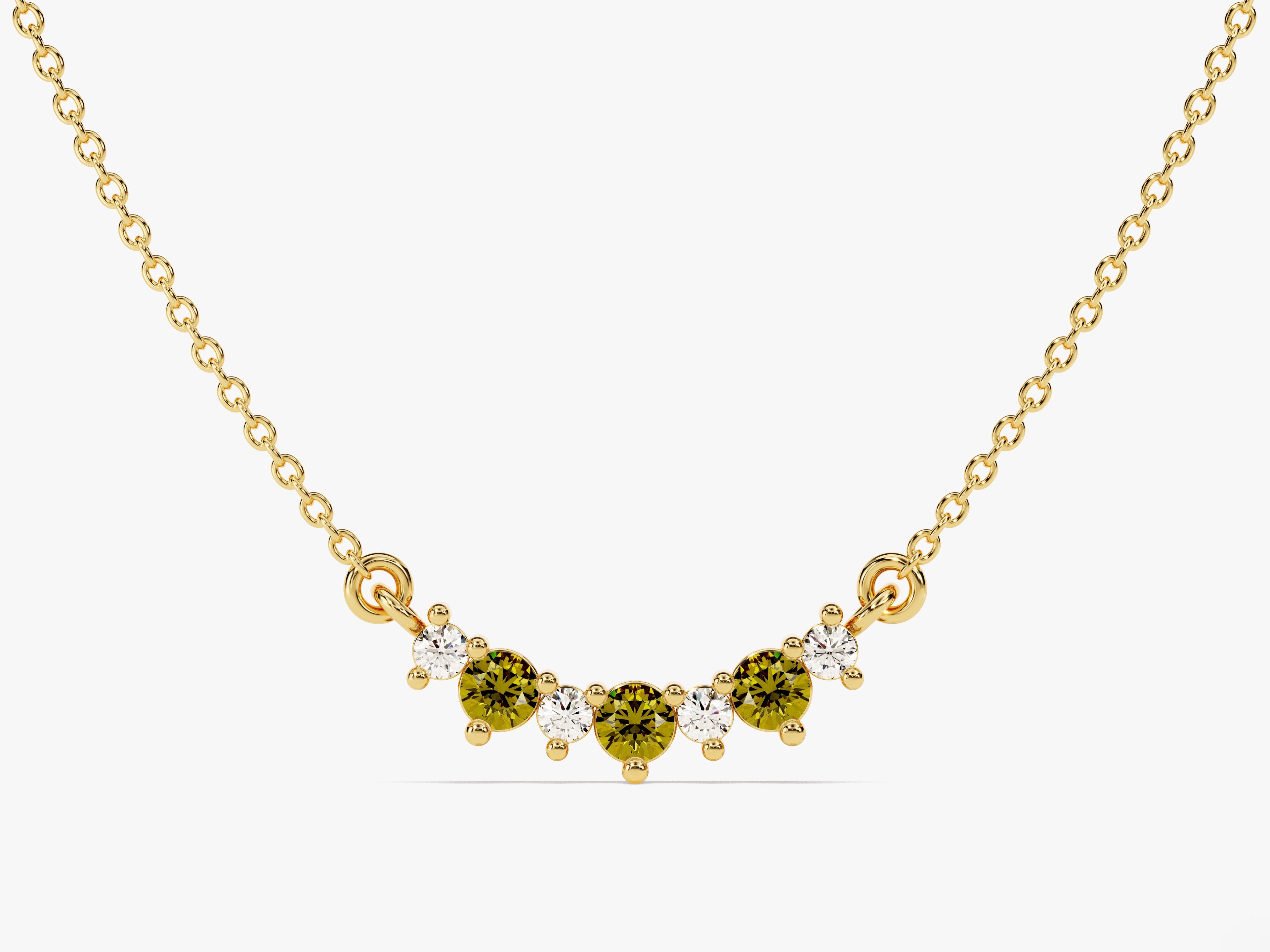 Curved Cluster Peridot Birthstone Necklace