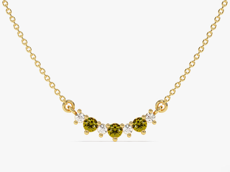 Curved Cluster Peridot Birthstone Necklace