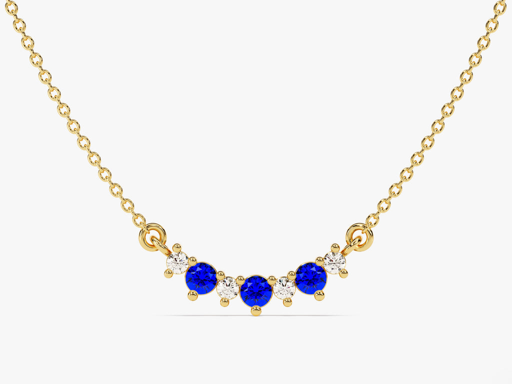 Curved Cluster Sapphire Birthstone Necklace