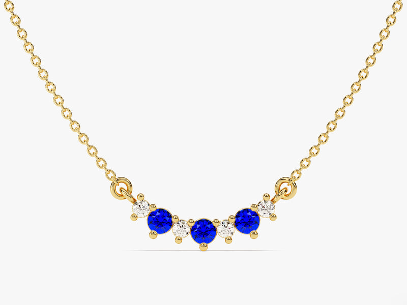 Curved Cluster Sapphire Birthstone Necklace