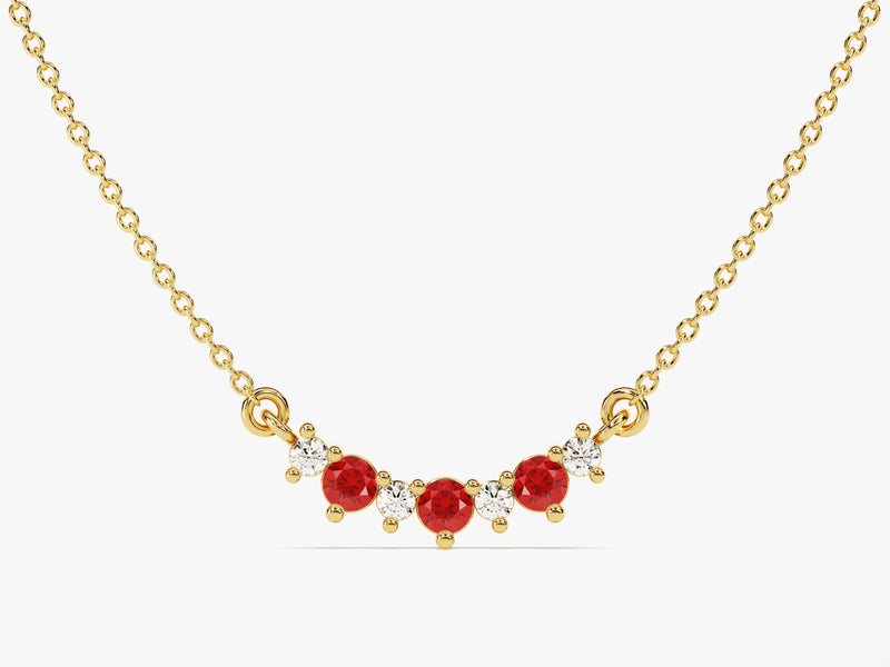 Curved Cluster Ruby Birthstone Necklace