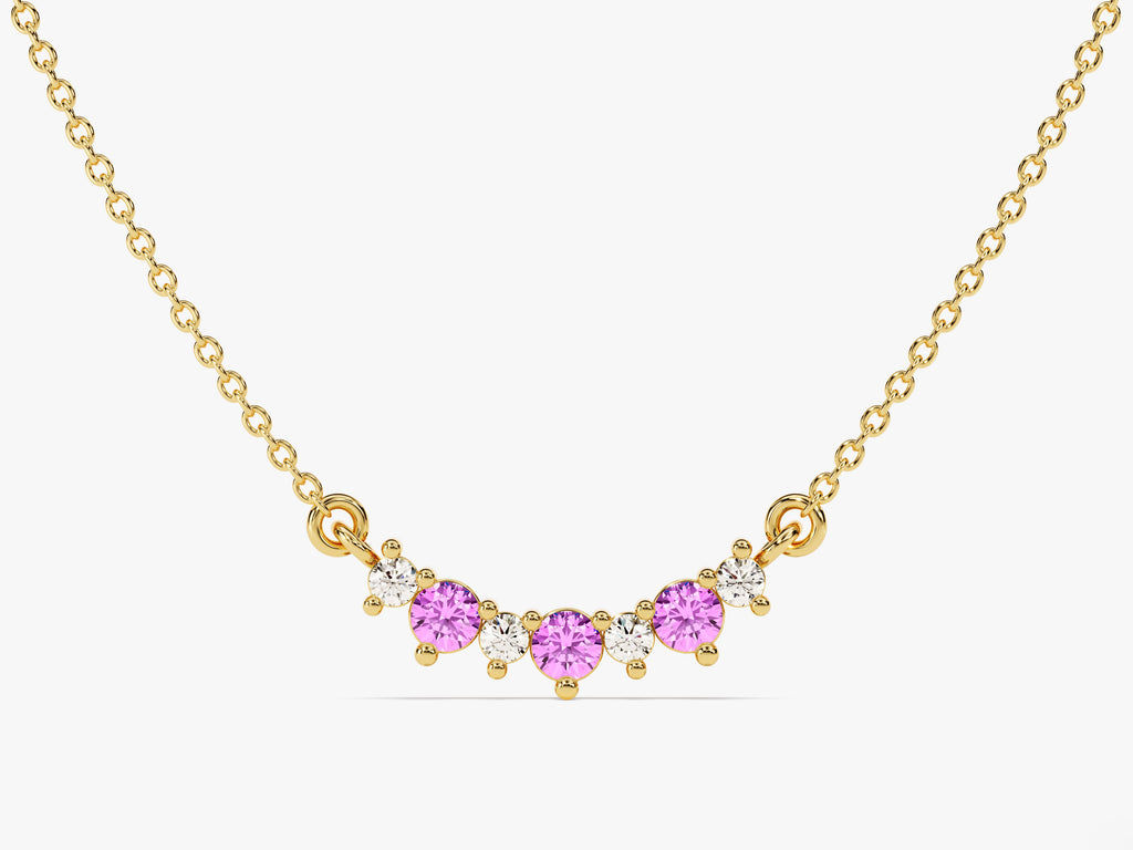 Curved Cluster Pink Tourmaline Birthstone Necklace