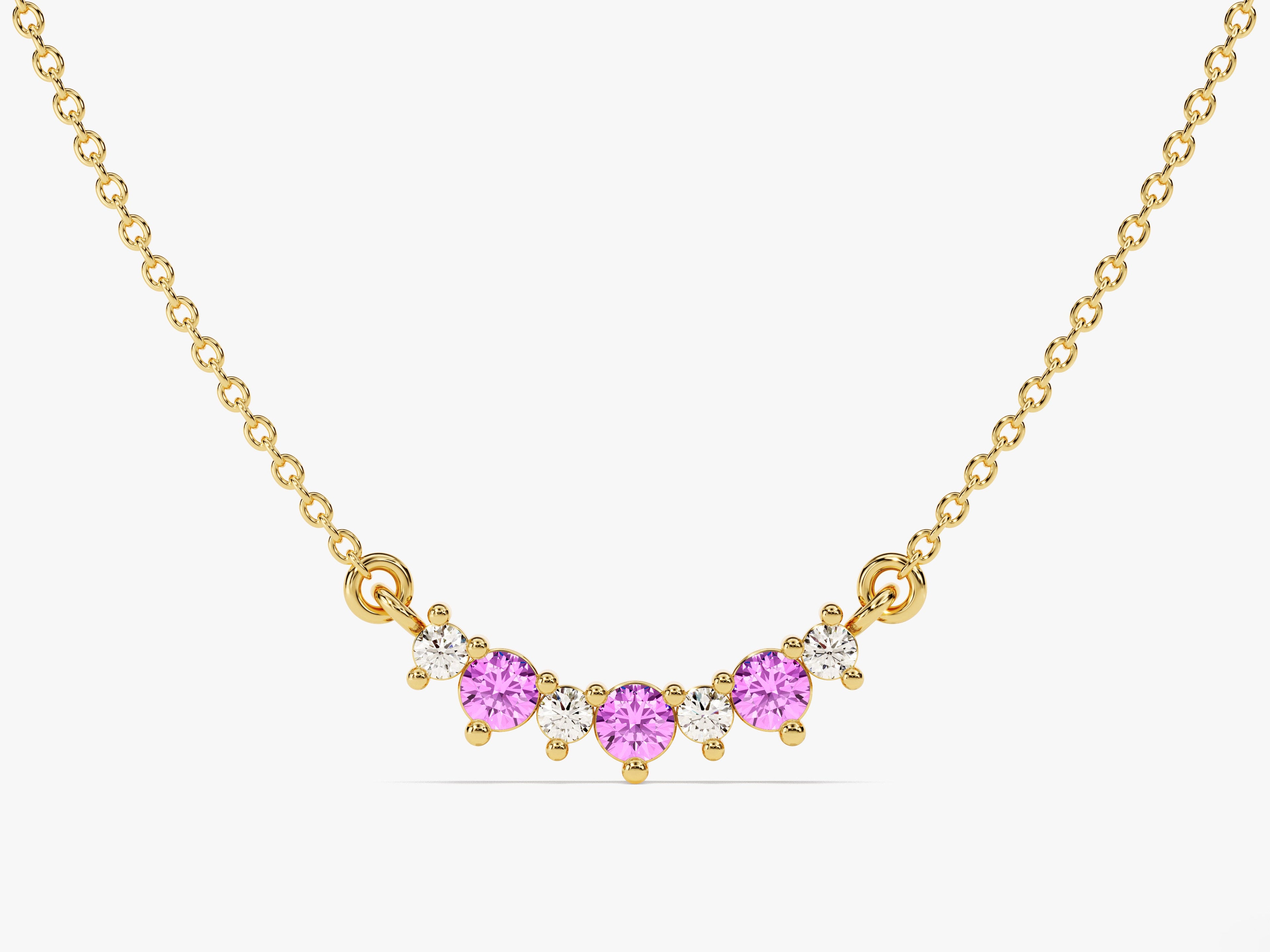 Curved Cluster Pink Tourmaline Birthstone Necklace