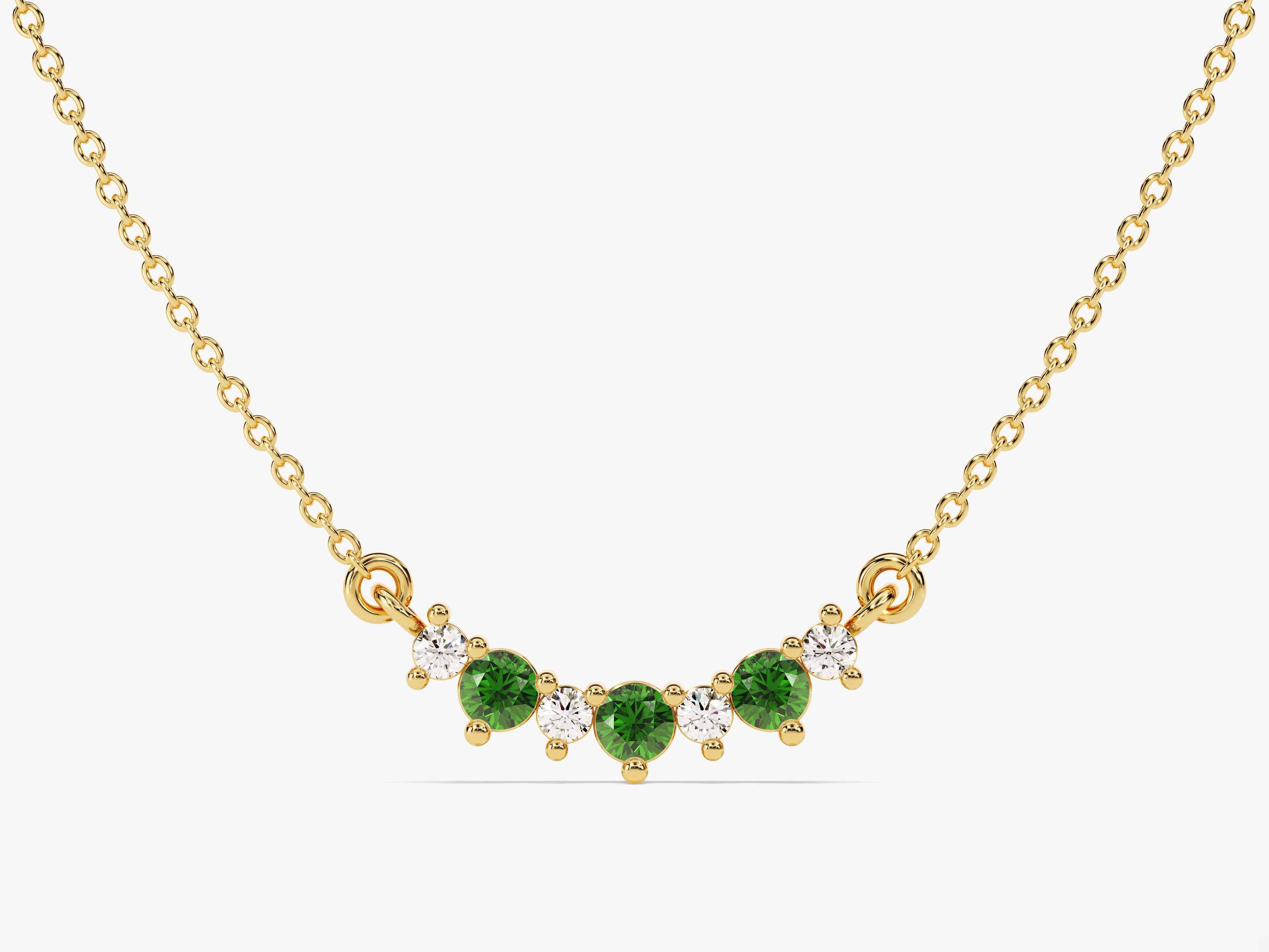 Curved Cluster Emerald Birthstone Necklace