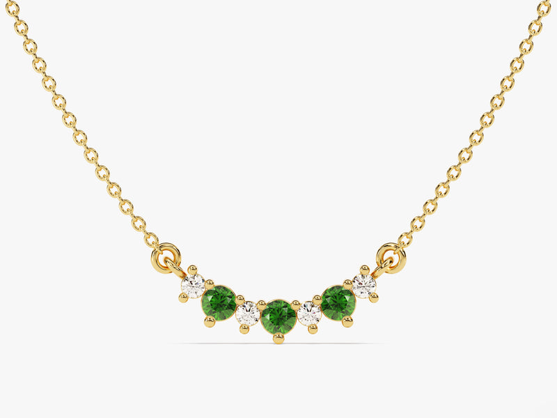 Curved Cluster Emerald Birthstone Necklace