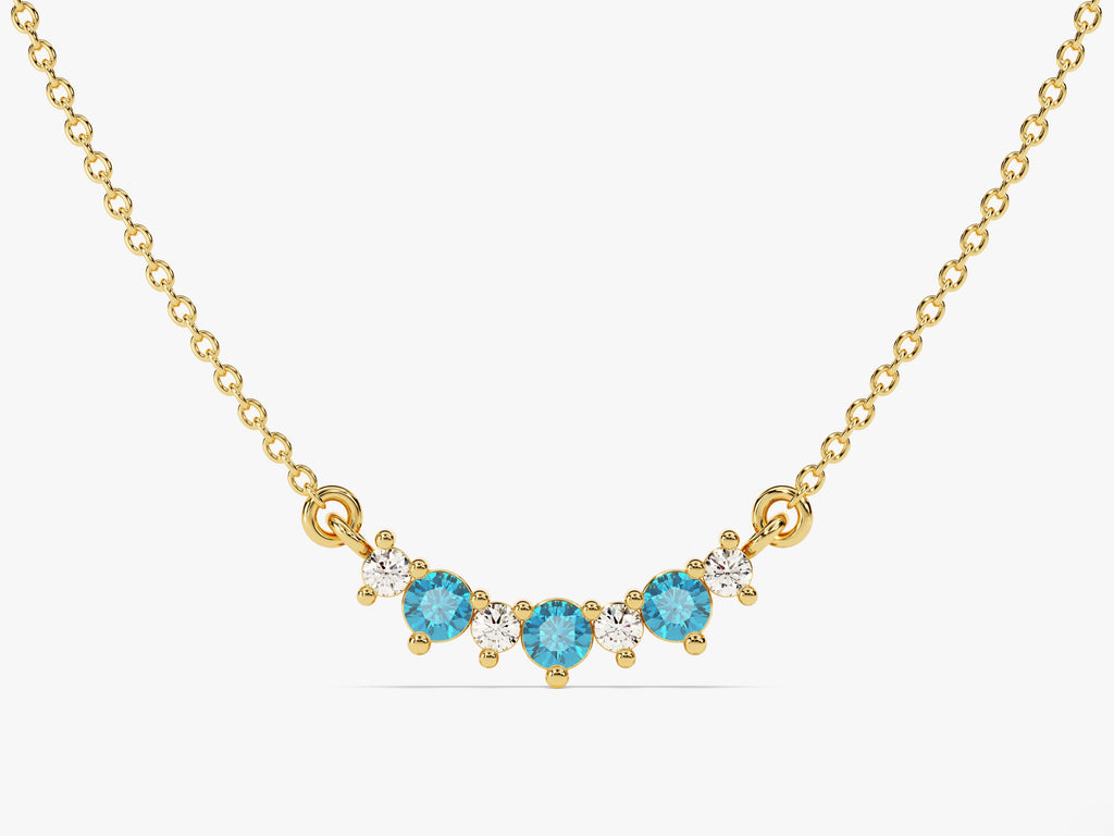 Curved Cluster Blue Topaz Birthstone Necklace