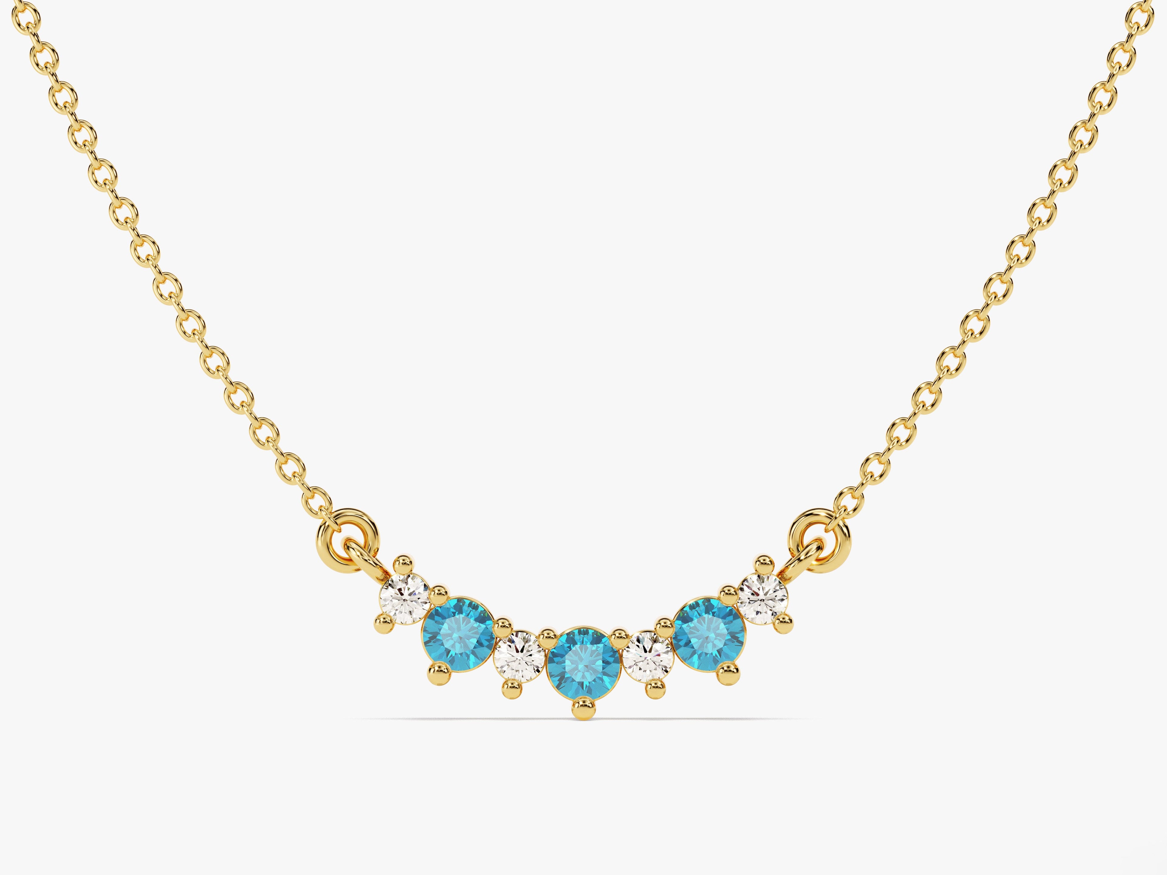 Curved Cluster Blue Topaz Birthstone Necklace