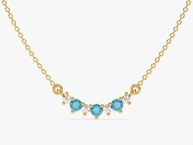 Curved Cluster Blue Topaz Birthstone Necklace