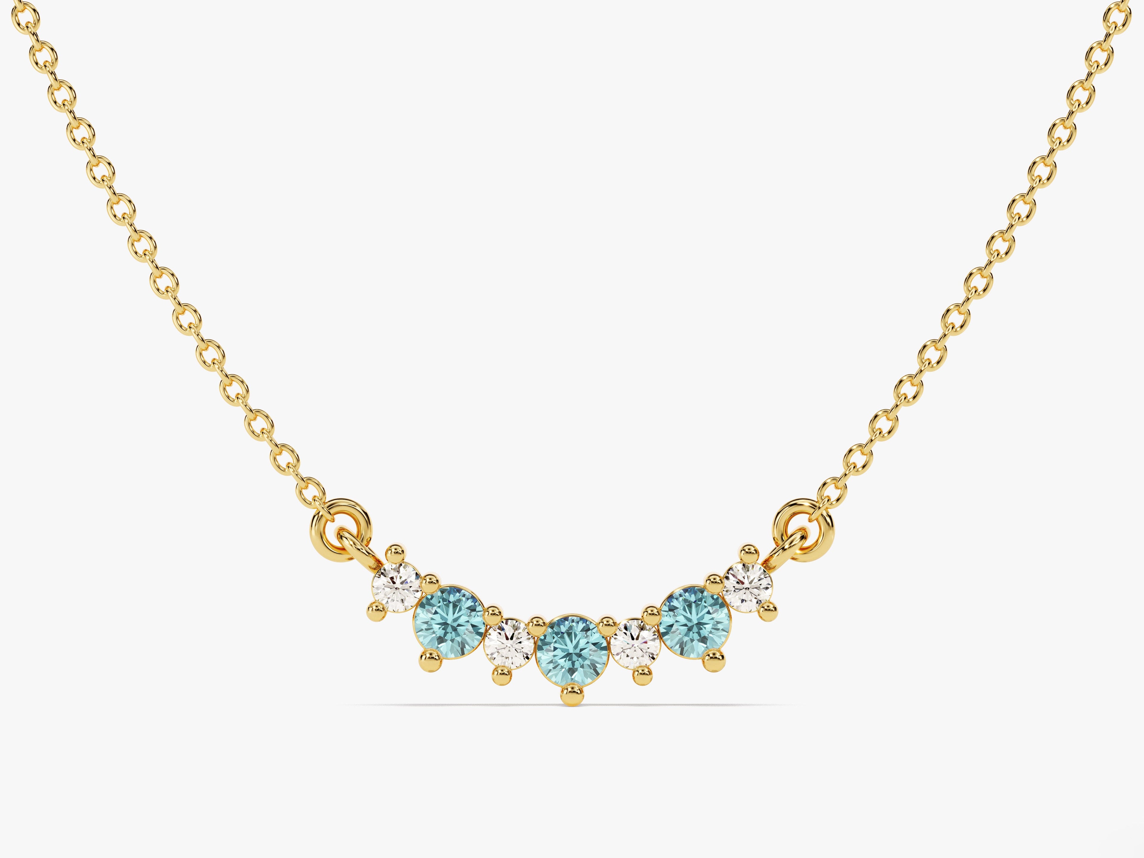 Curved Cluster Aquamarine Birthstone Necklace