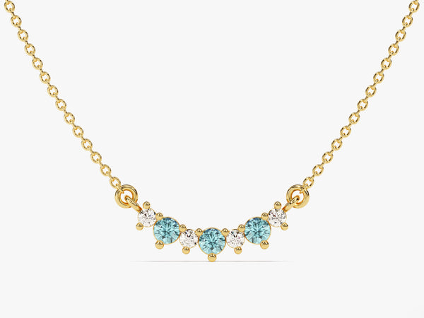 Curved Cluster Aquamarine Birthstone Necklace