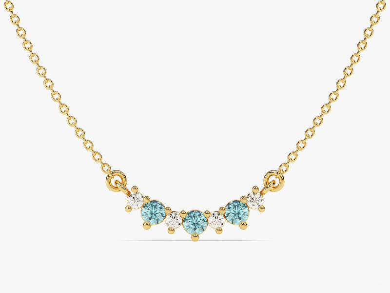 Curved Cluster Aquamarine Birthstone Necklace