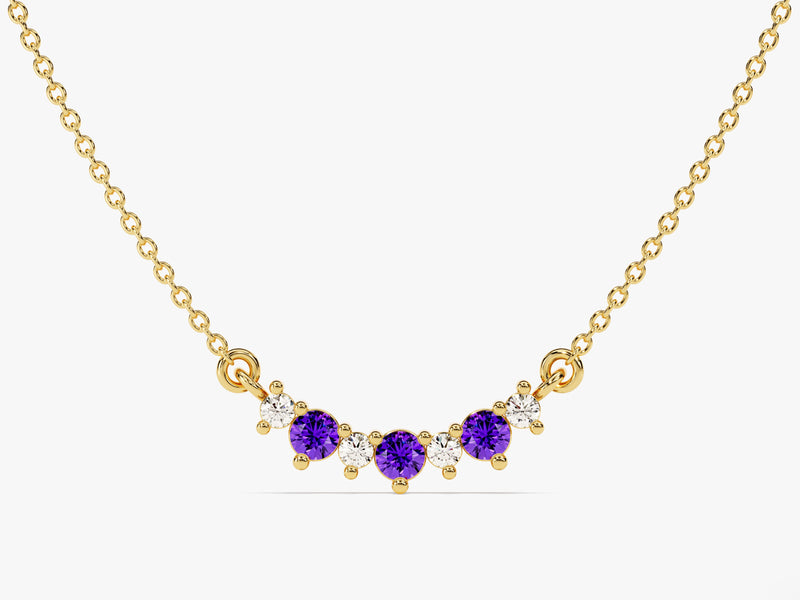 Curved Cluster Amethyst Birthstone Necklace