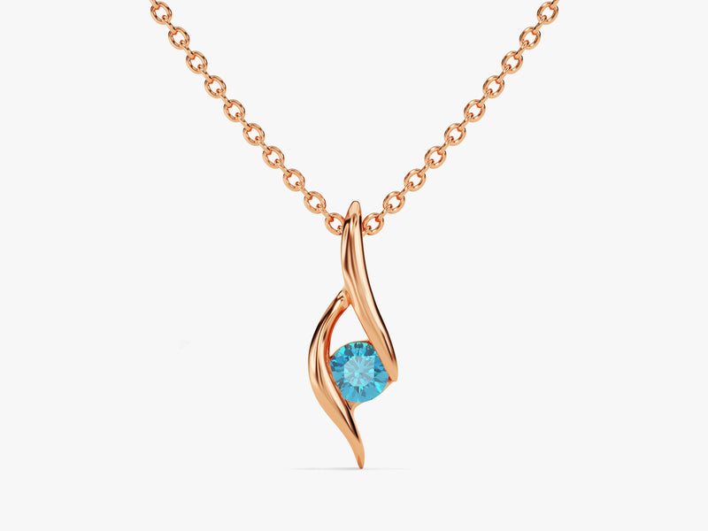 Solitaire Blue Topaz Birthstone Necklace