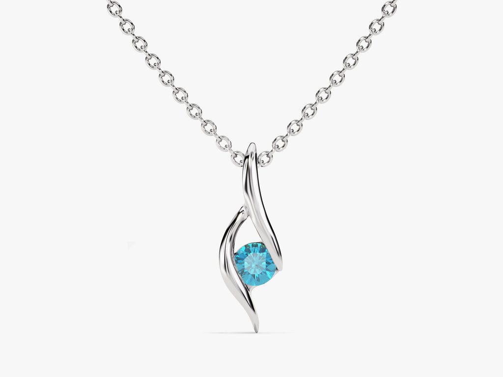 Solitaire Blue Topaz Birthstone Necklace