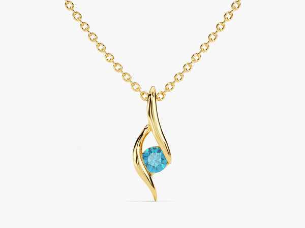 Solitaire Blue Topaz Birthstone Necklace