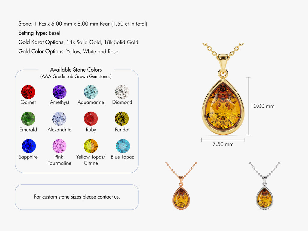 Teardrop Citrine Birthstone Necklace