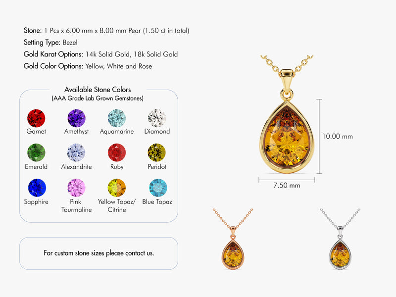 Teardrop Citrine Birthstone Necklace