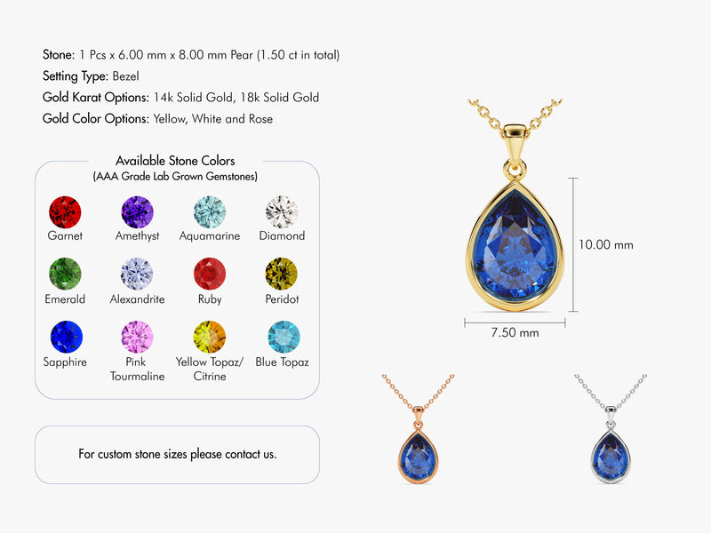 Teardrop Sapphire Birthstone Necklace