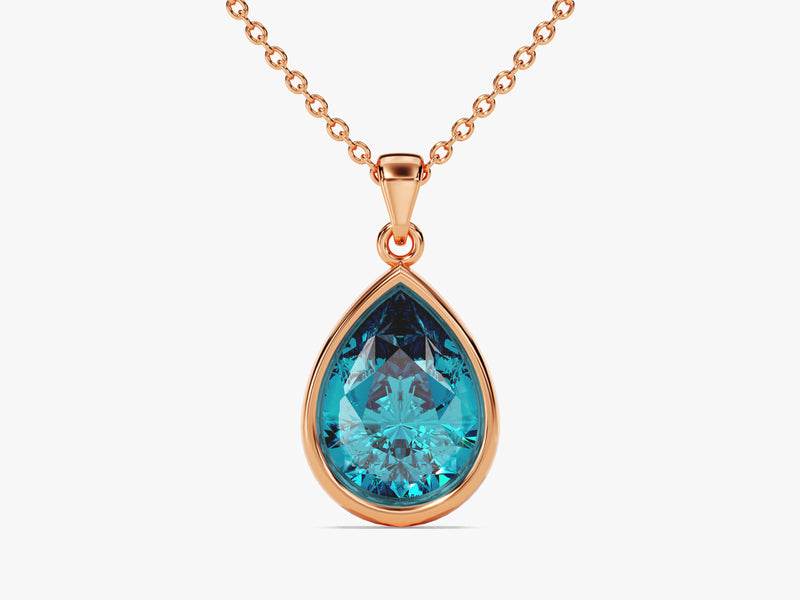 Teardrop Blue Topaz Birthstone Necklace