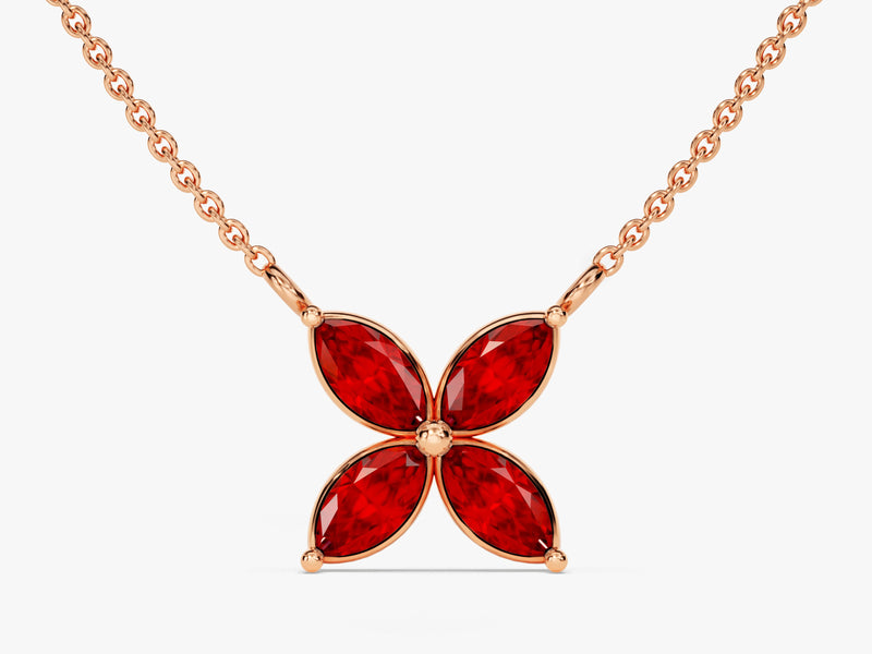 Flower Ruby Birthstone Necklace