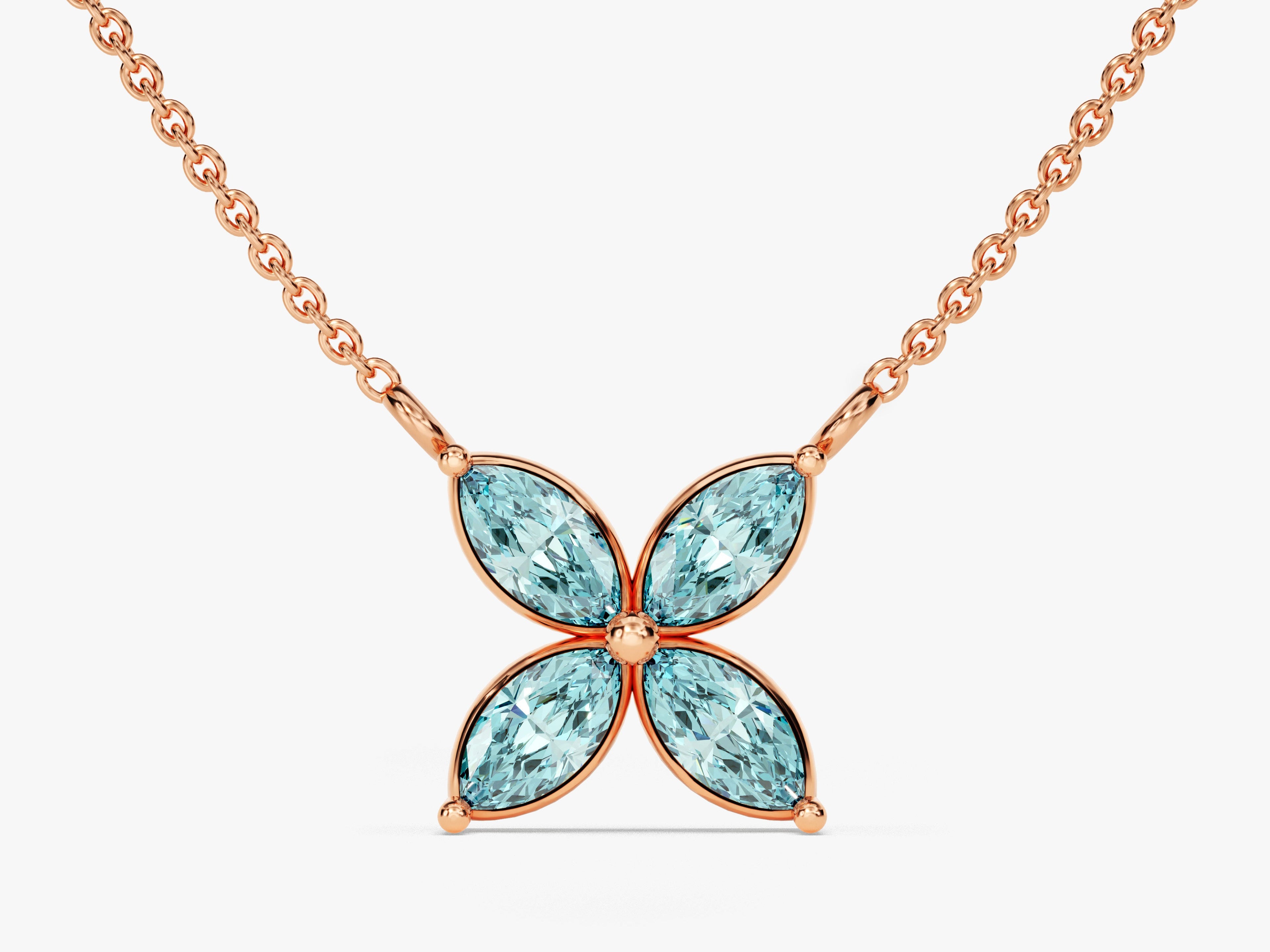 Flower Aquamarine Birthstone Necklace