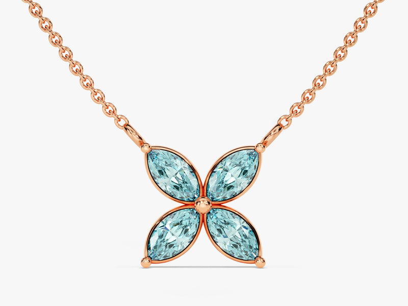 Flower Aquamarine Birthstone Necklace