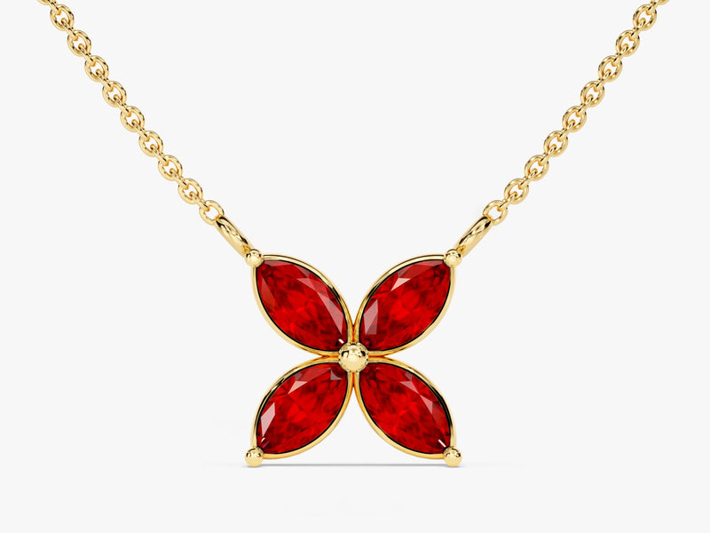 Flower Ruby Birthstone Necklace