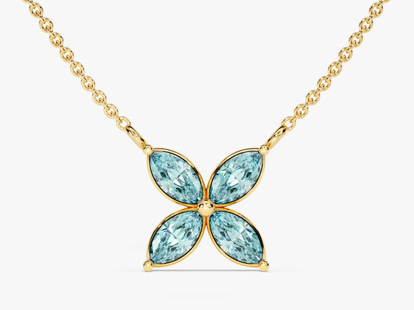 Flower Aquamarine Birthstone Necklace