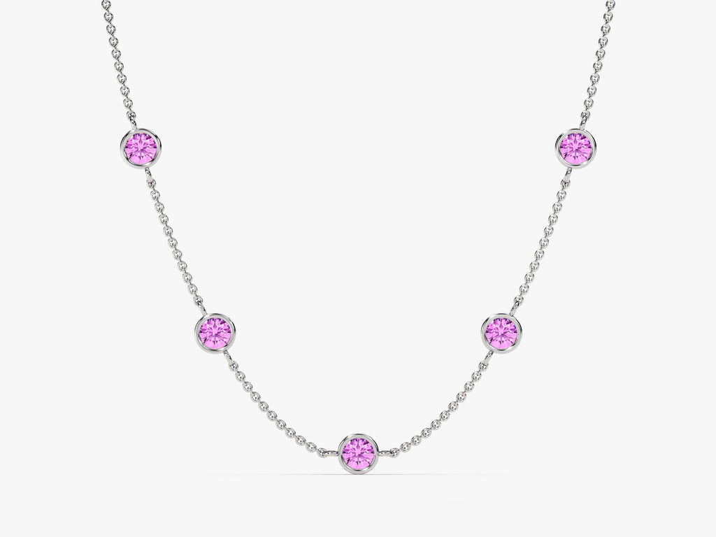 Station Pink Tourmaline Birthstone Necklace