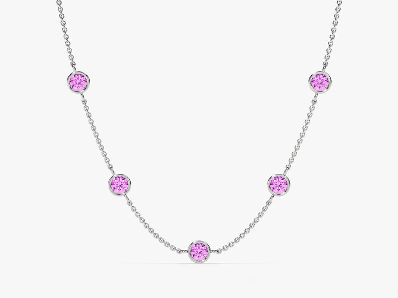 Station Pink Tourmaline Birthstone Necklace