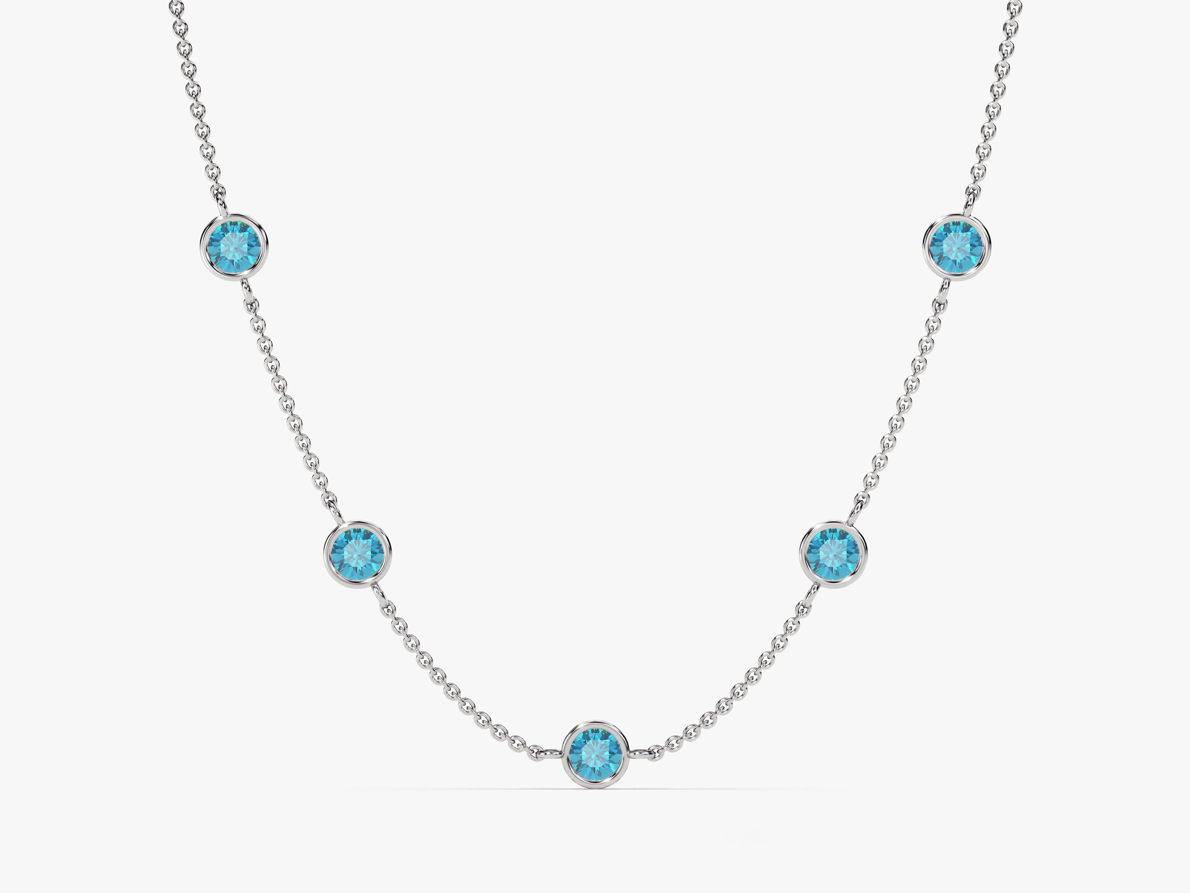 Station Blue Topaz Birthstone Necklace