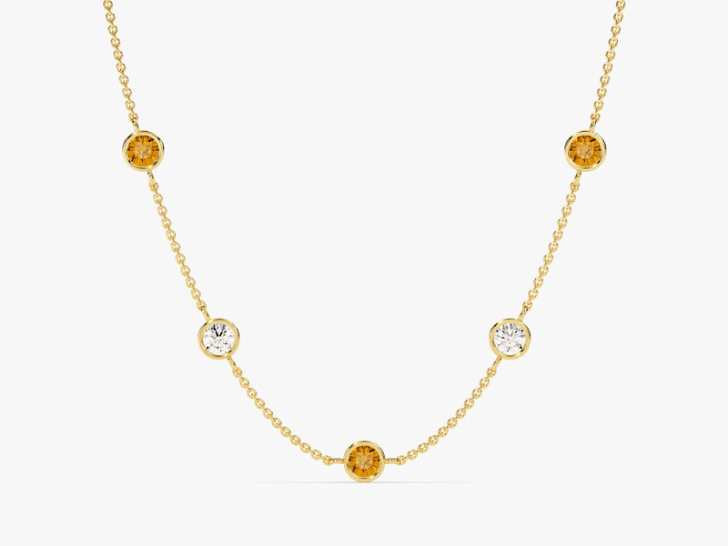 Station Citrine Birthstone Necklace