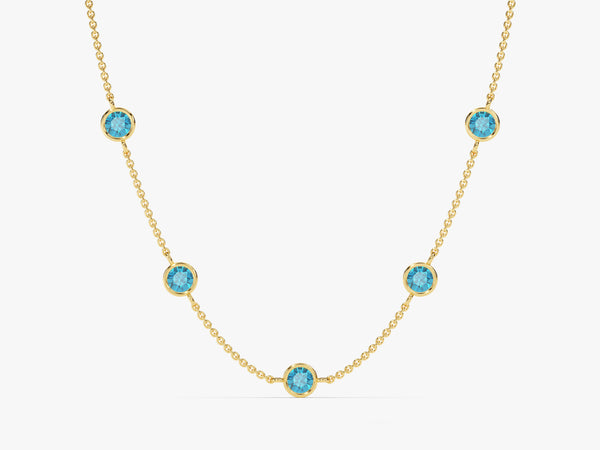 Station Blue Topaz Birthstone Necklace