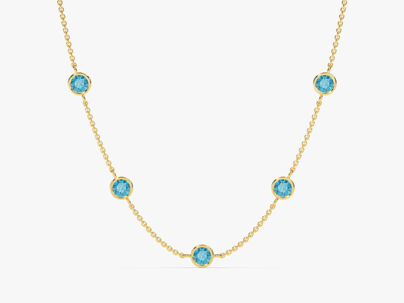 Station Blue Topaz Birthstone Necklace