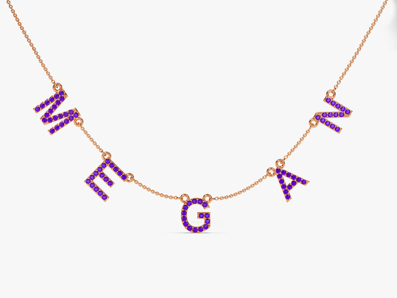 Amethyst Birthstone Name Necklace