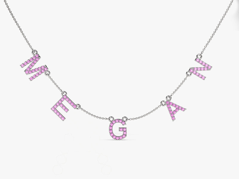 Pink Tourmaline Birthstone Name Necklace