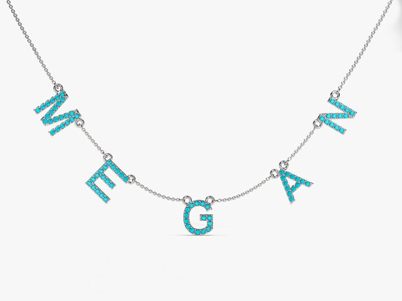 Blue Topaz Birthstone Name Necklace