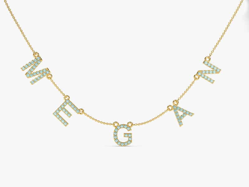 Aquamarine Birthstone Name Necklace