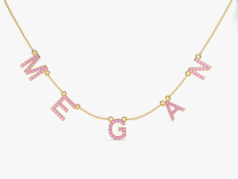 Pink Tourmaline Birthstone Name Necklace