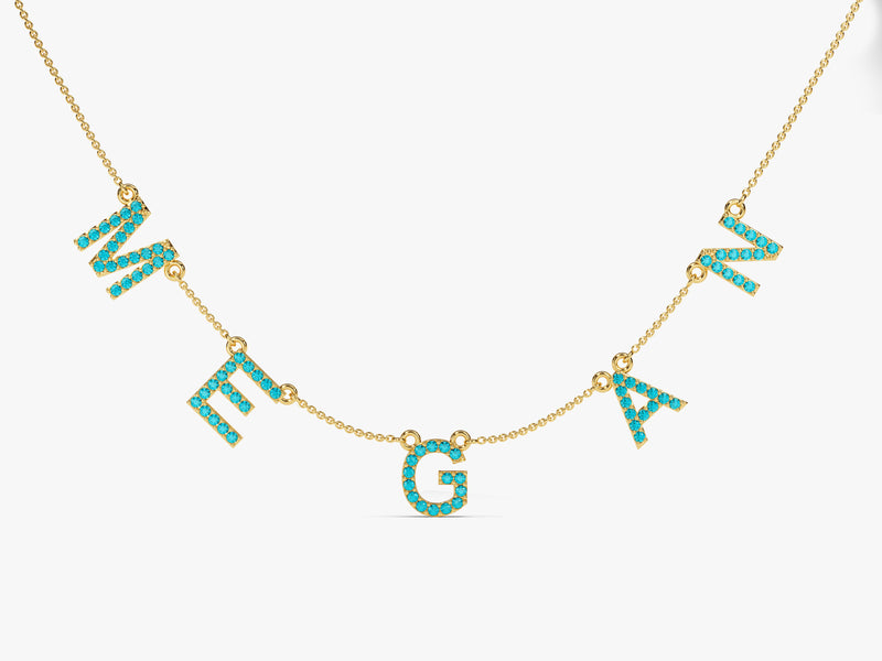 Blue Topaz Birthstone Name Necklace