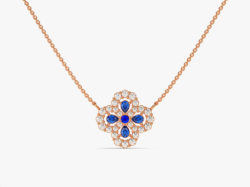 Floral Cluster Sapphire Birthstone Necklace