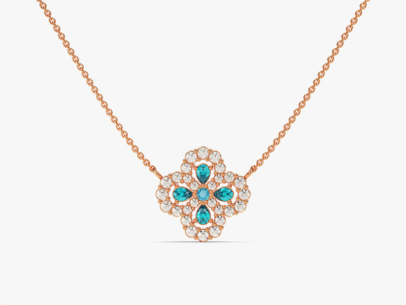 Floral Cluster Blue Topaz Birthstone Necklace