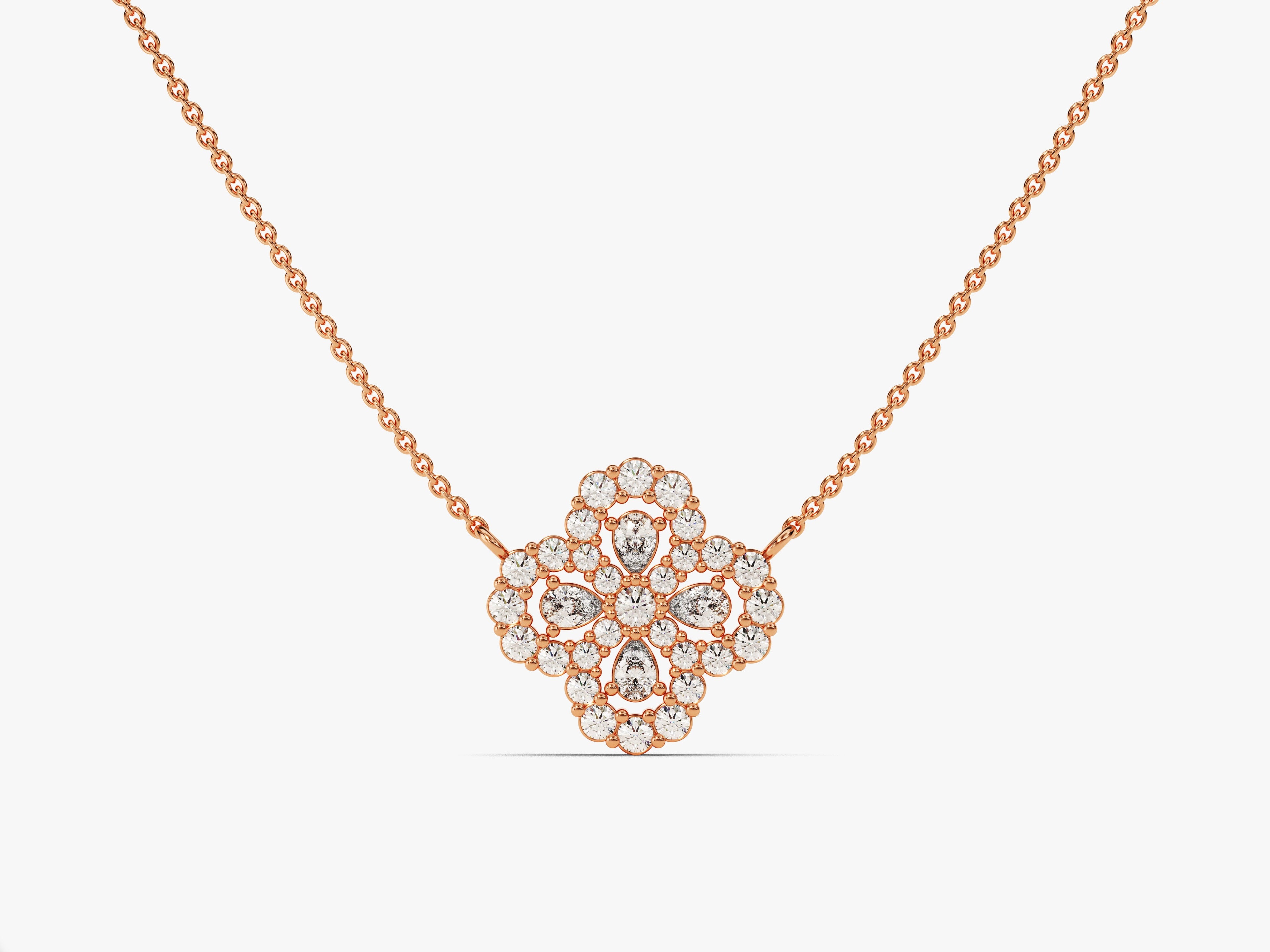 Floral Cluster Diamond Birthstone Necklace