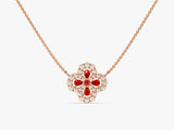 Floral Cluster Ruby Birthstone Necklace