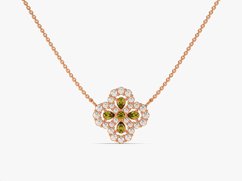 Floral Cluster Peridot Birthstone Necklace