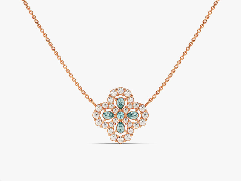 Floral Cluster Aquamarine Birthstone Necklace