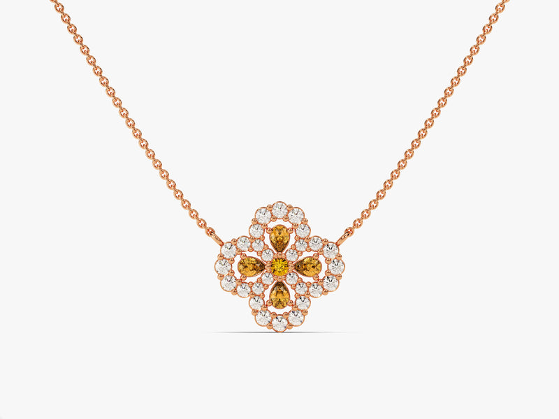 Floral Cluster Citrine Birthstone Necklace