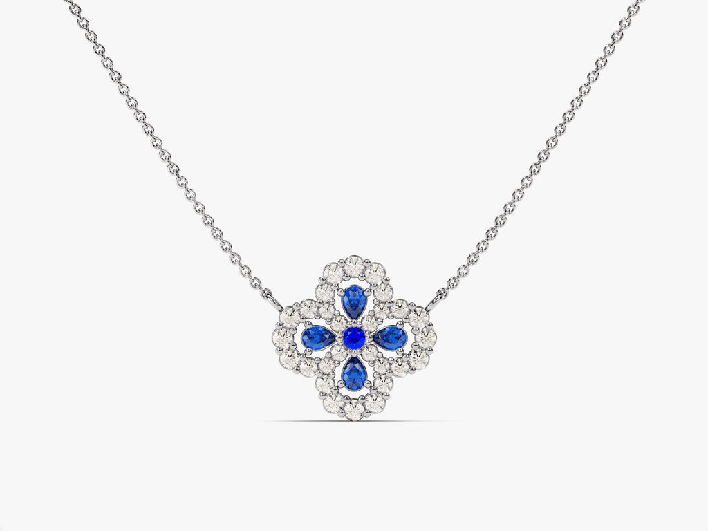 Floral Cluster Sapphire Birthstone Necklace