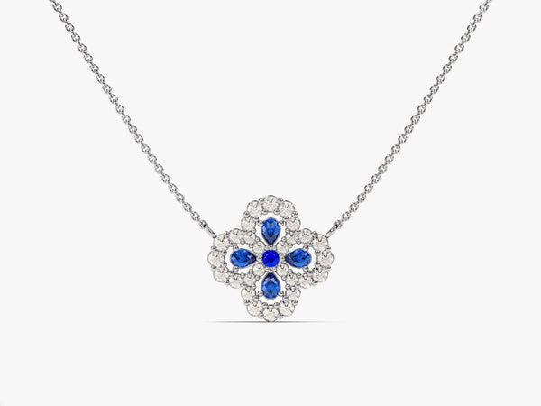 Floral Cluster Sapphire Birthstone Necklace